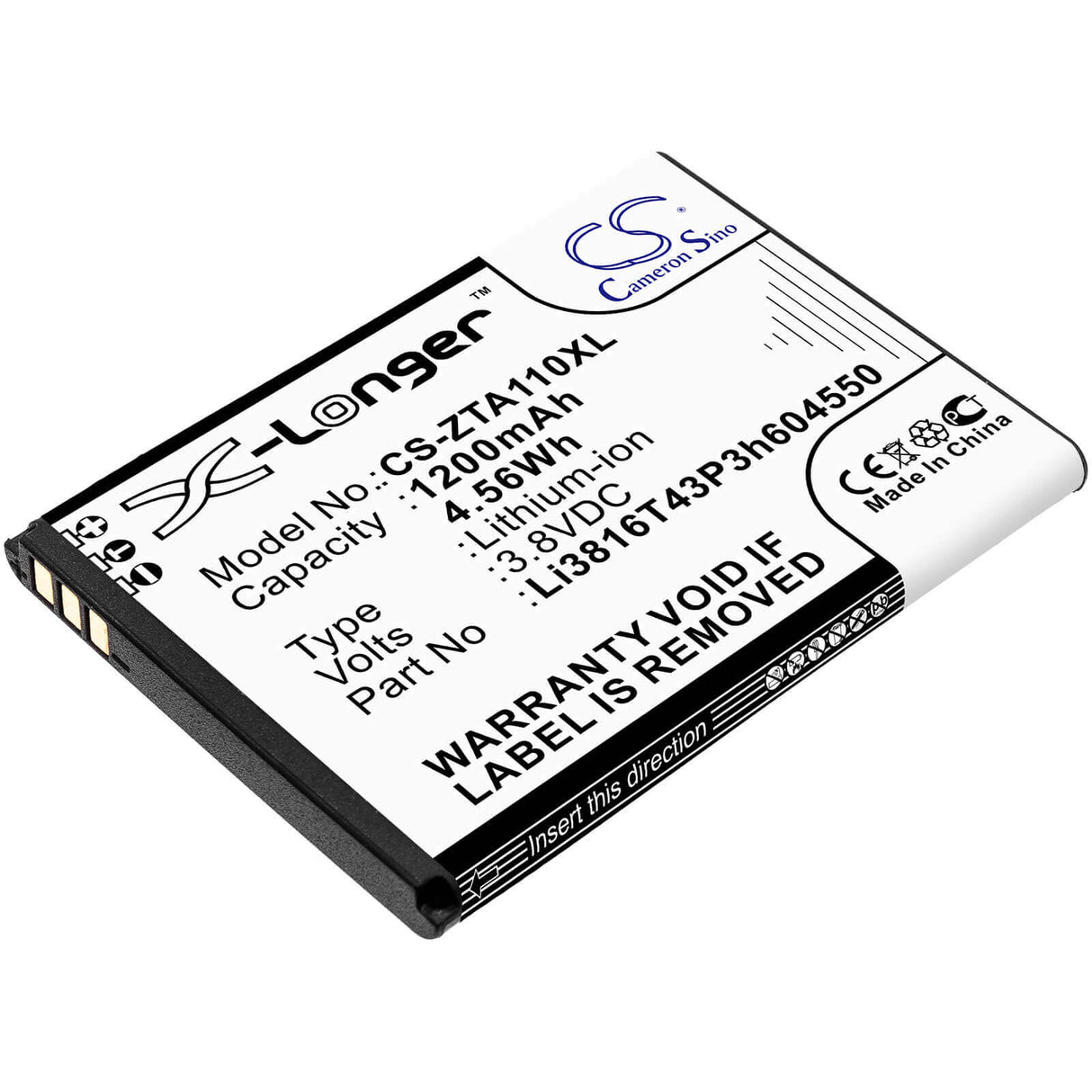3.8V, Li-ion, 1200mAh, SmartPhone battery fits Zte, Li3715t42p3h604550, Blade A110, Blade A112, 4.56Wh Mobile, SmartPhone Cameron Sino Technology Limited (Smartphone)