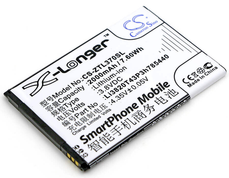3.8V, Li-ion, 2000mAh, SmartPhone battery fits Zte, Li3820t43p3h785440, Blade L2 Plus, Blade L370, 7.6Wh Mobile, SmartPhone Cameron Sino Technology Limited (Smartphone)