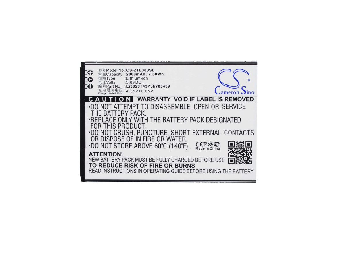 3.8V, Li-ion, 2000mAh, SmartPhone battery fits Zte, Li3820t43p3h785439, Blade L3, 7.6Wh Mobile, SmartPhone Cameron Sino Technology Limited (Smartphone)