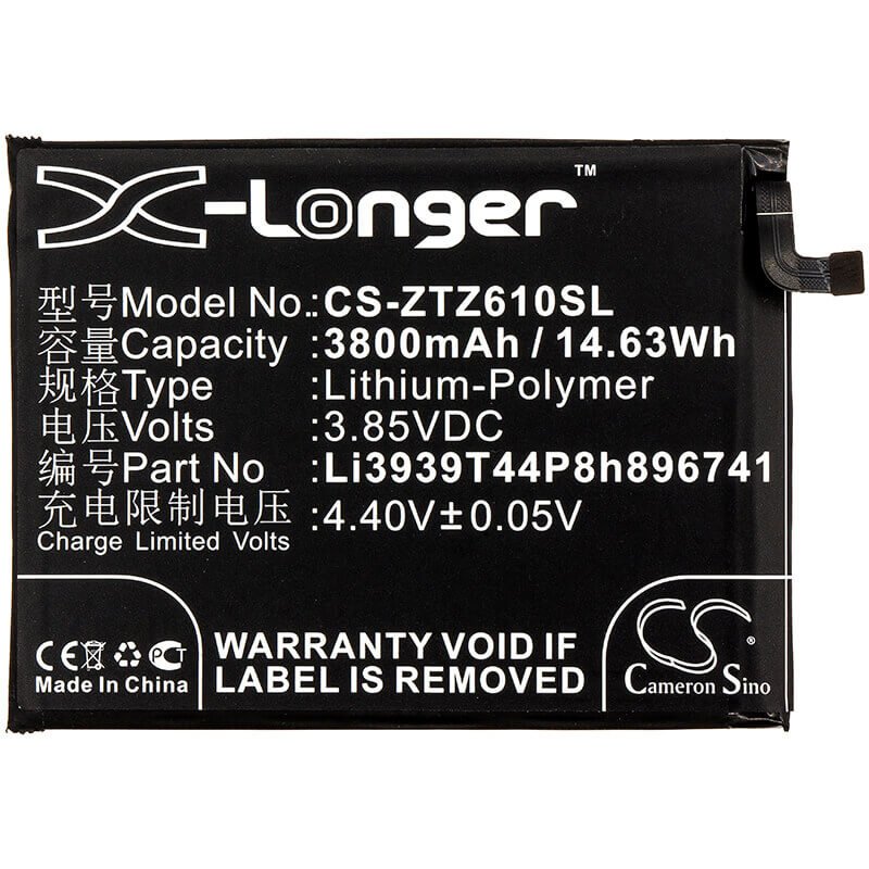 3.85V, Li-Polymer, 3800mAh, SmartPhone battery fits Zte, Li3939t44p8h896741, Blade Max View, Blade Max View Lte, 14.63Wh Mobile, SmartPhone Cameron Sino Technology Limited (Smartphone)