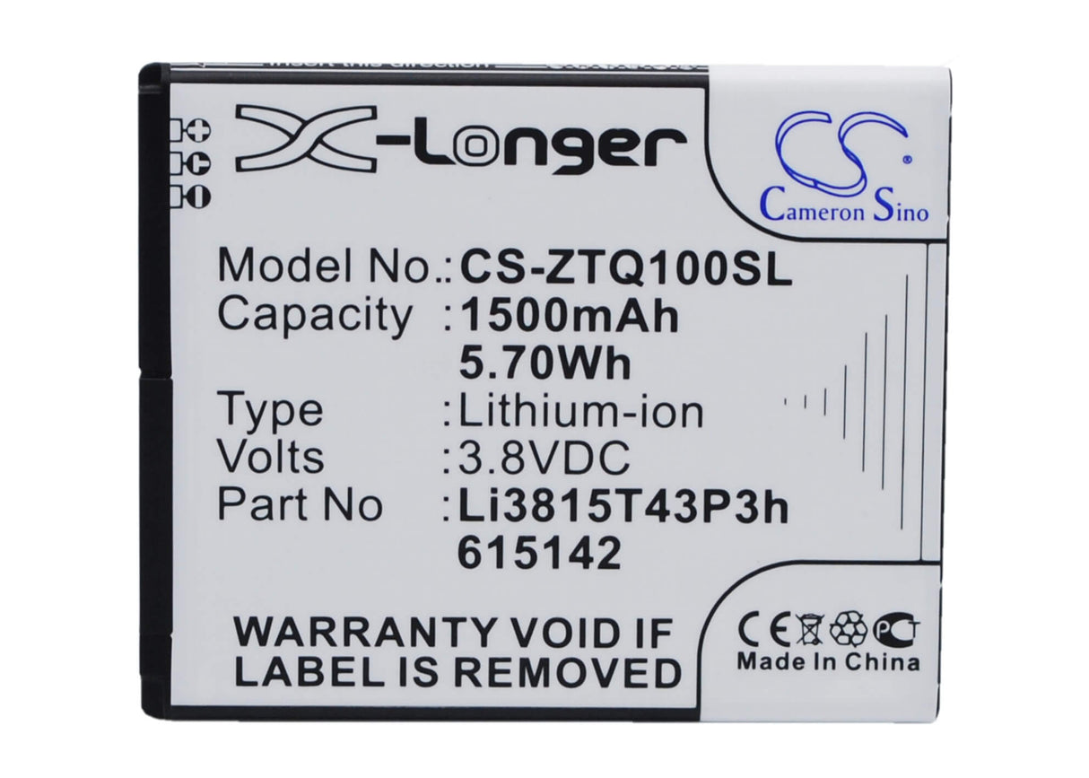 3.8V, Li-ion, 1500mAh, SmartPhone battery fits Amazing, Zte, Li3815t43p3h615142, A4c, 5.7Wh Mobile, SmartPhone Cameron Sino Technology Limited (Smartphone)