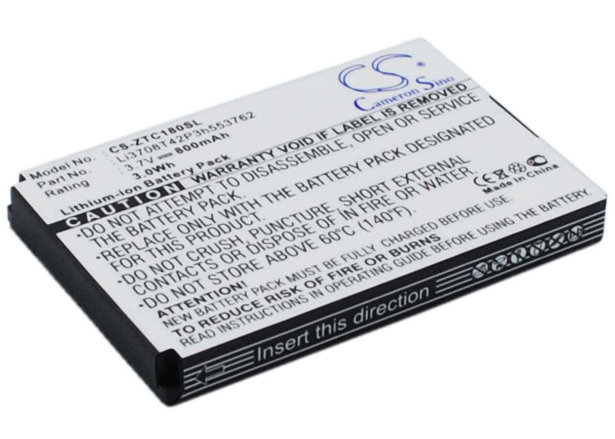 3.7V, Li-ion, 800mAh, SmartPhone battery fits Zte, Li3708t42p3h553762, C160, C180, 2.96Wh Mobile, SmartPhone Cameron Sino Technology Limited (Suspended)