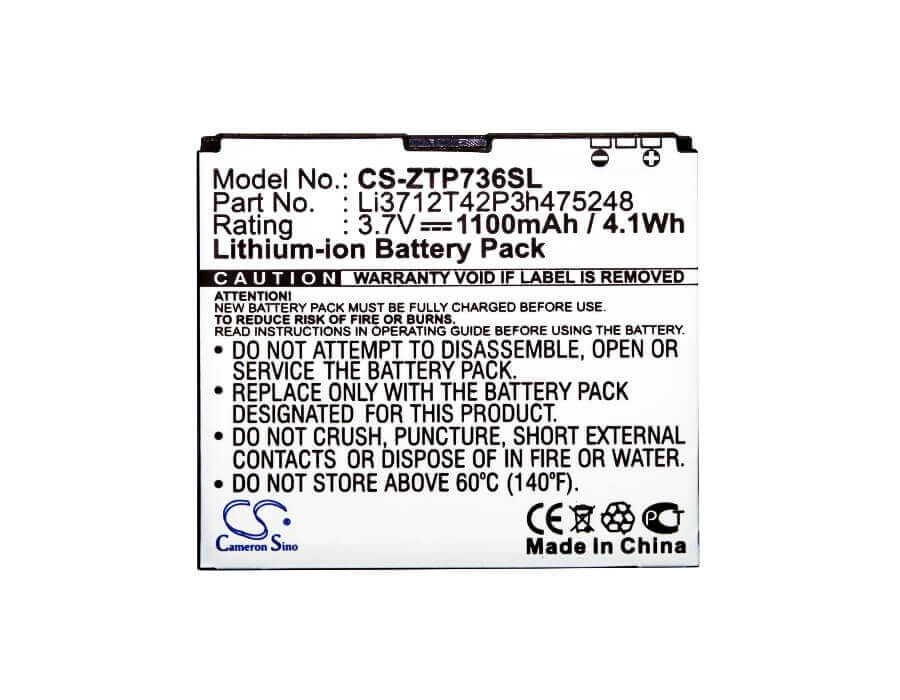 3.7V, Li-ion, 1100mAh, SmartPhone battery fits Zte, T-mobile, Orange, Li3712t42p3h475248, Blade Ii, Blade S, 4.07Wh Mobile, SmartPhone Cameron Sino Technology Limited (Smartphone)