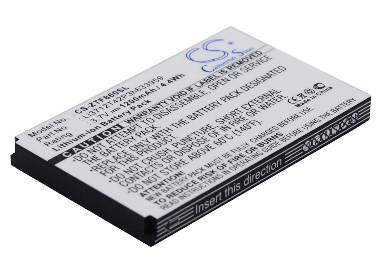 3.7V, Li-ion, 1200mAh, SmartPhone battery fits Telstra, Zte, Li3712t42p3h633959, E700 F860 F868 F866, I909, 4.44Wh Mobile, SmartPhone Cameron Sino Technology Limited (Smartphone)
