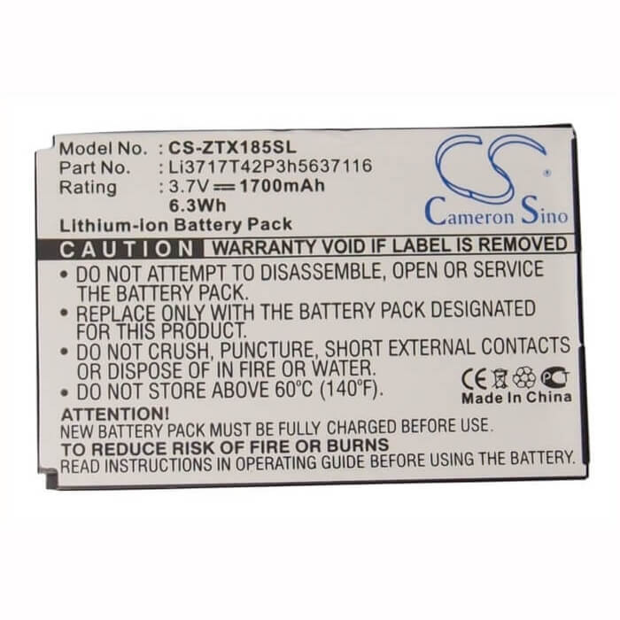 3.7V, Li-ion, 1700mAh, SmartPhone battery fits Telstra, Zte, Li3717t42p3h5637116, F158, F159, 6.29Wh Mobile, SmartPhone Cameron Sino Technology Limited (Smartphone)