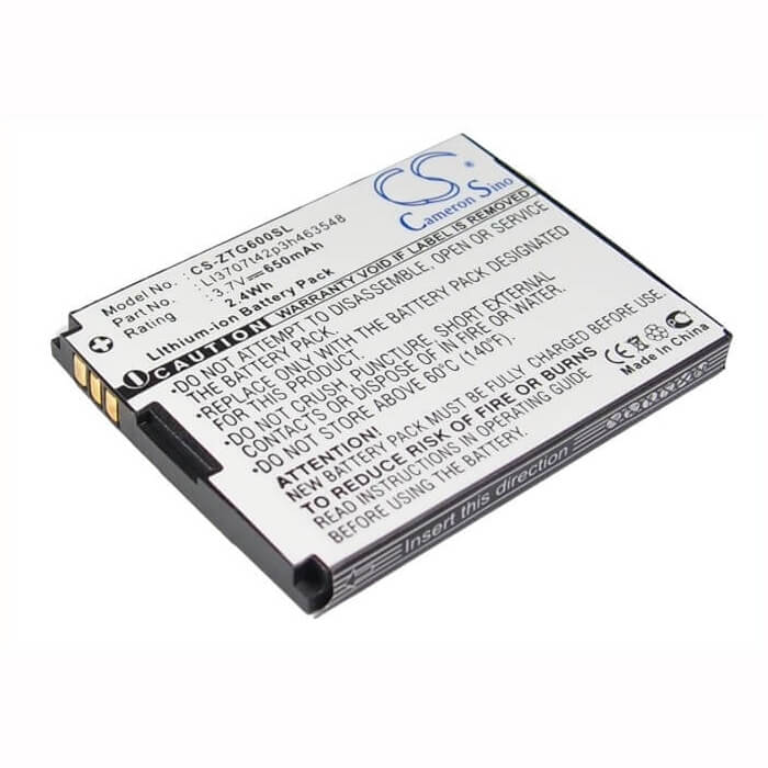 3.7V, Li-ion, 650mAh, SmartPhone battery fits Zte, Li3704t42p3h463548, G6, 2.41Wh Mobile, SmartPhone Cameron Sino Technology Limited (Smartphone)