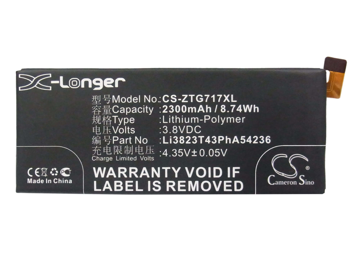 3,8V, Li-Polymer, 2300mAh, batterie de smartphone compatible avec Original, Zte, Li3823t43p6ha54236-h, Blade Vec 4g, Rono, 8,74Wh Mobile, Smartphone Cameron Sino Technology Limited (Smartphone)