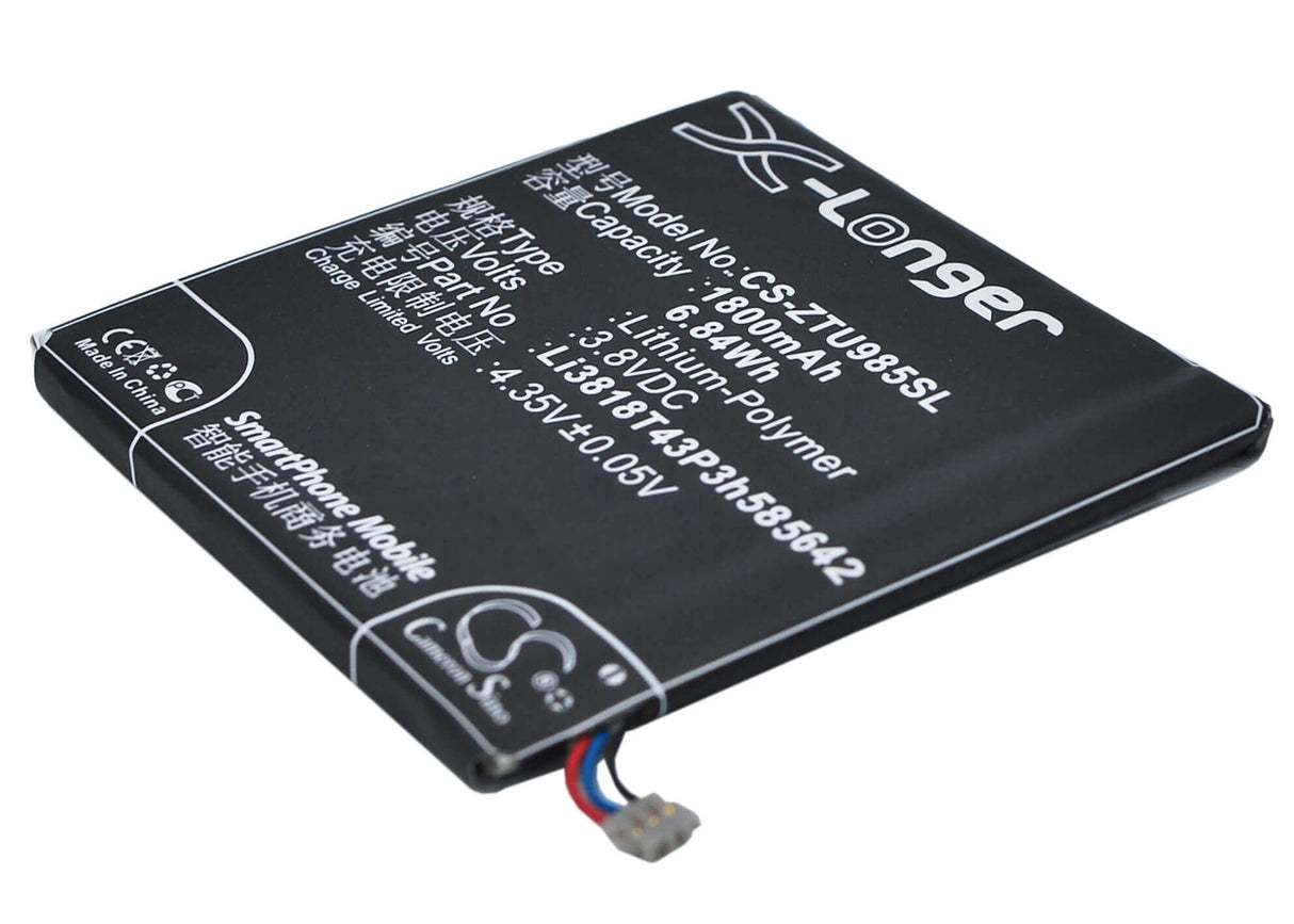 3.8V, Li-Polymer, 1800mAh, SmartPhone battery fits Zte, Li3716t42p3h585642, Grand Era, U930hd, 6.84Wh Mobile, SmartPhone Cameron Sino Technology Limited (Suspended)