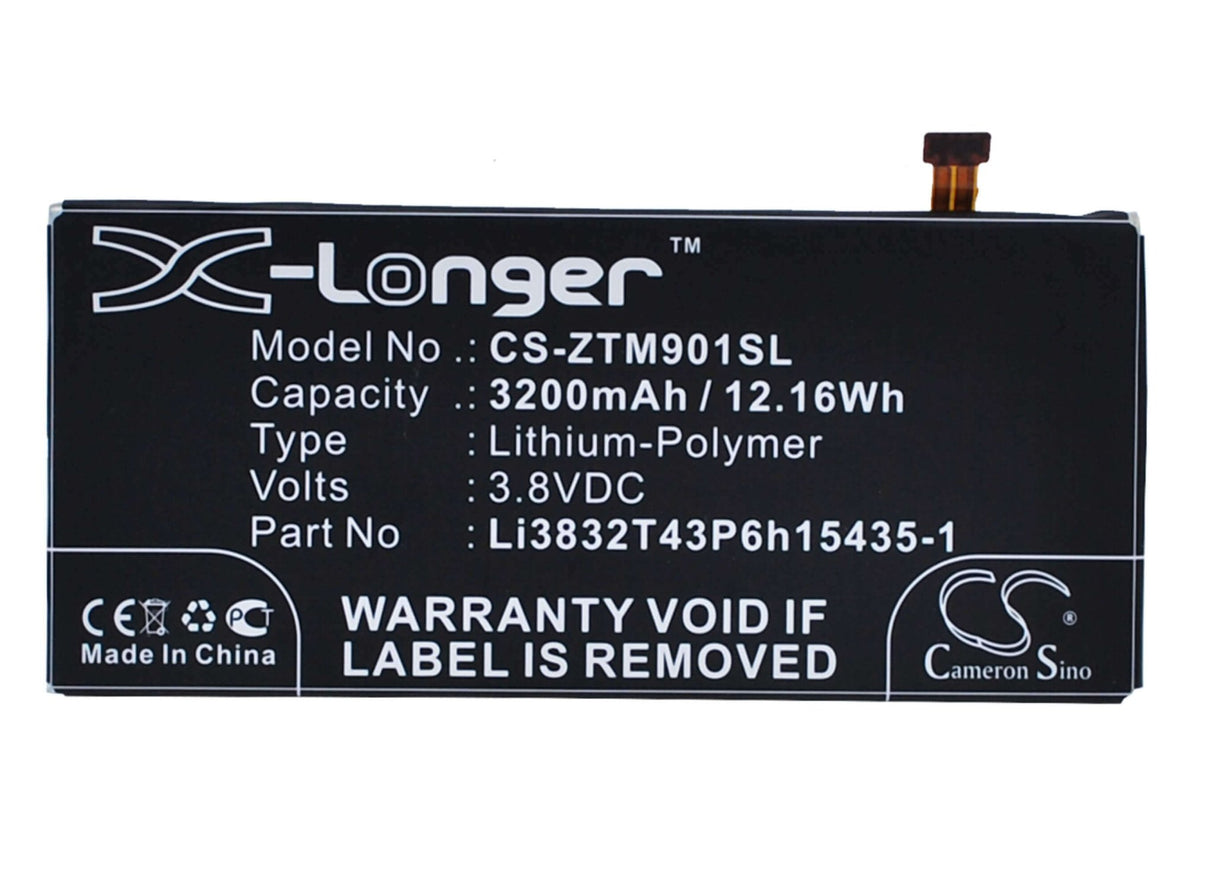 3.8V, Li-Polymer, 3200mAh, SmartPhone battery fits Zte, Li3832t43p6h15435-1, Grand M901c, Grand M901q, 12.16Wh Mobile, SmartPhone Cameron Sino Technology Limited (Suspended)