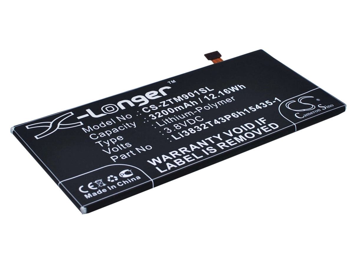 3.8V, Li-Polymer, 3200mAh, SmartPhone battery fits Zte, Li3832t43p6h15435-1, Grand M901c, Grand M901q, 12.16Wh Mobile, SmartPhone Cameron Sino Technology Limited (Suspended)