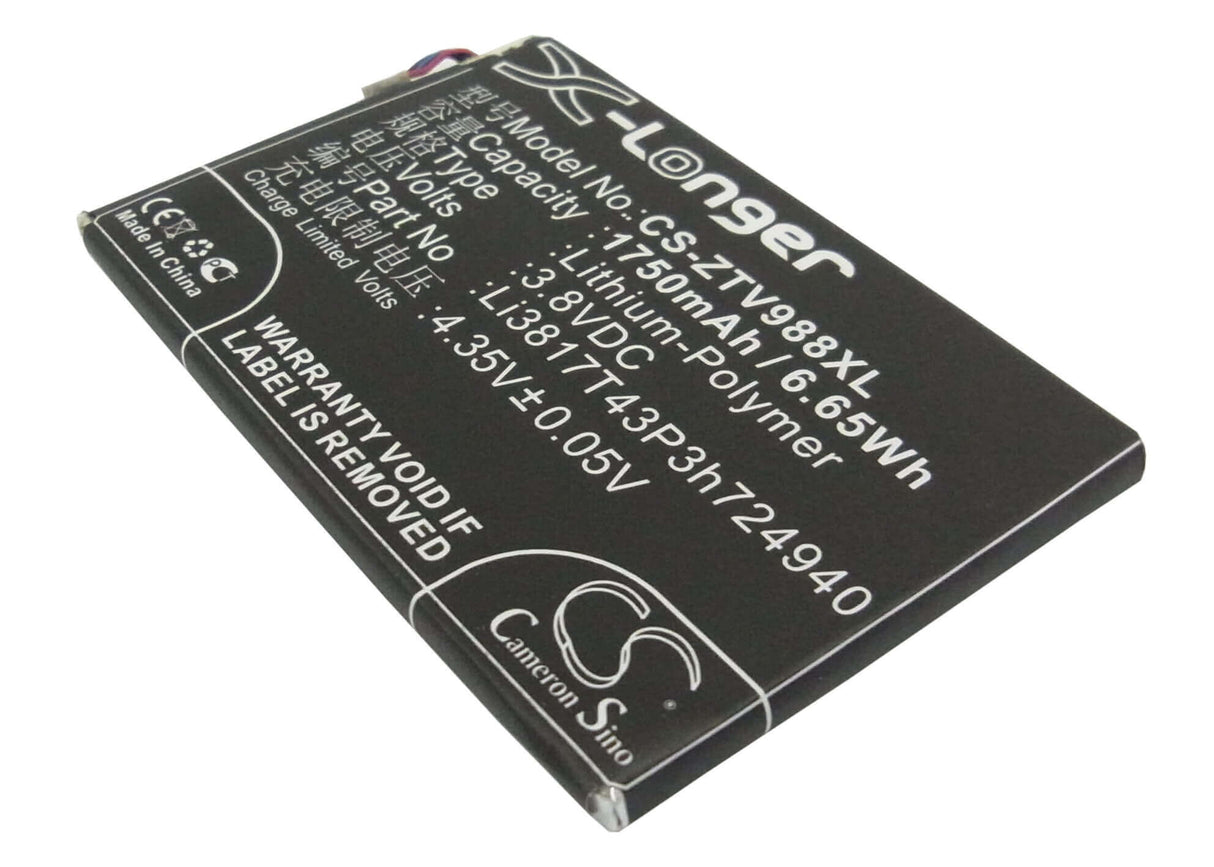 3.8V, Li-Polymer, 1750mAh, SmartPhone battery fits Net10, Zte, Li3817t43p3h724940, Ntzez753g3p5p, Paragon, 6.65Wh Mobile, SmartPhone Cameron Sino Technology Limited (Smartphone)