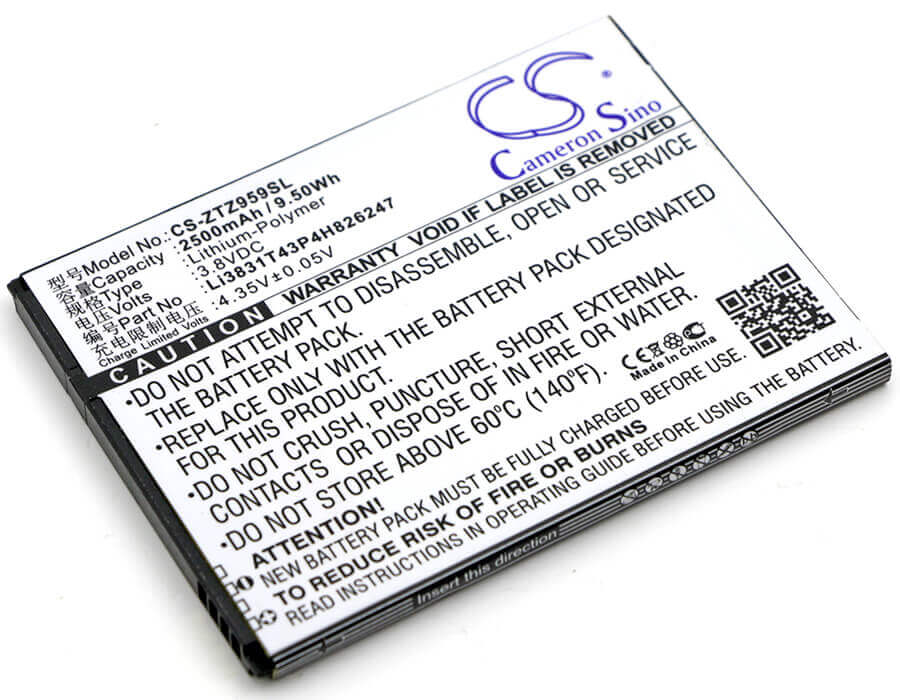 3.8V, Li-Polymer, 2500mAh, SmartPhone battery fits Zte, Li3831t43p4h826247, 3neo, Grand X 3, 9.5Wh Mobile, SmartPhone Cameron Sino Technology Limited (Smartphone)