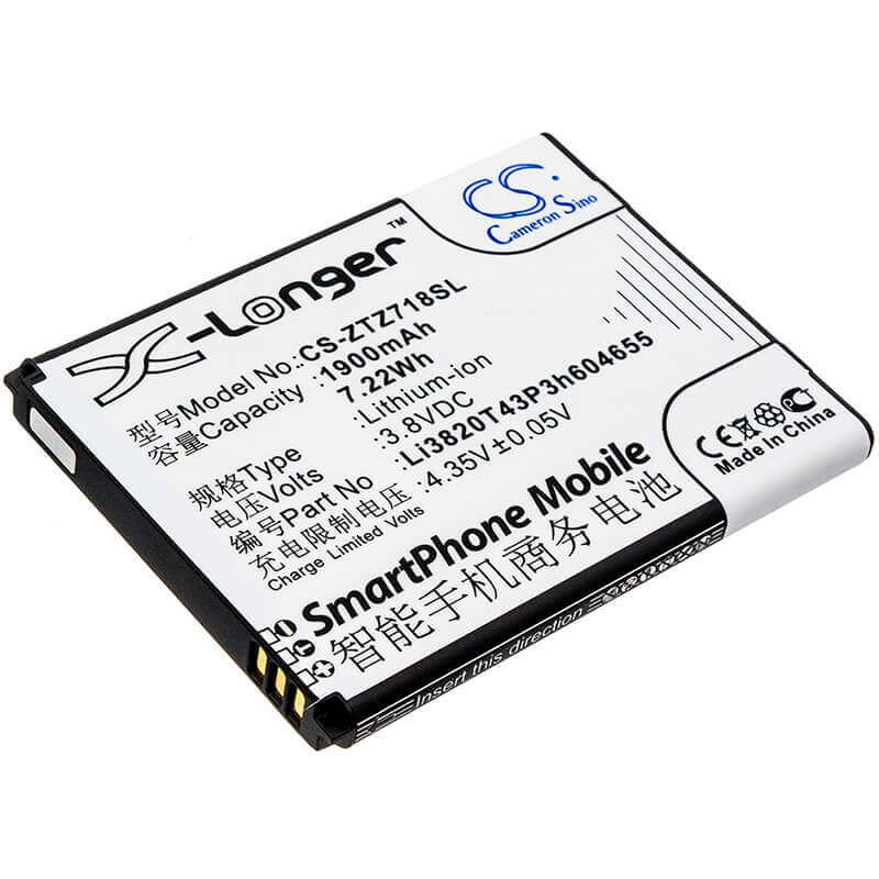 3.8V, Li-ion, 1900mAh, SmartPhone battery fits Zte, Li3820t43p3h604655, Jasper, Jasper Lte, 7.22Wh Mobile, SmartPhone Cameron Sino Technology Limited (Smartphone)