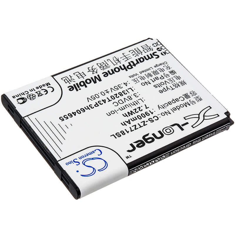 3.8V, Li-ion, 1900mAh, SmartPhone battery fits Zte, Li3820t43p3h604655, Jasper, Jasper Lte, 7.22Wh Mobile, SmartPhone Cameron Sino Technology Limited (Smartphone)