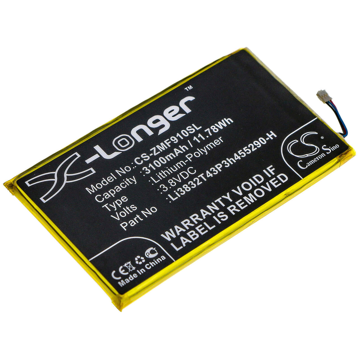 3,8V, Li-Polymer, 3100mAh, batterie Hotspot compatible avec Zte, Li3832t43p3h455290-h, Mf900, 11,78Wh Hotspot Cameron Sino Technology Limited