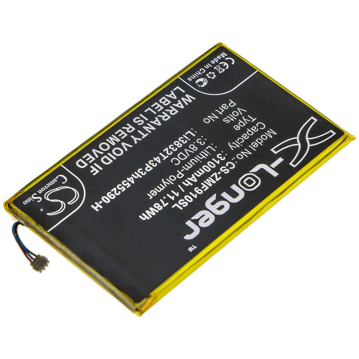 3,8V, Li-Polymer, 3100mAh, batterie Hotspot compatible avec Zte, Li3832t43p3h455290-h, Mf900, 11,78Wh Hotspot Cameron Sino Technology Limited