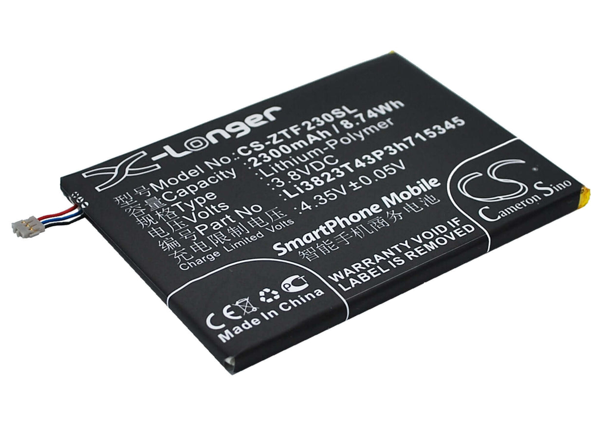 3.8V, Li-Polymer, 2300mAh, Hotspot battery fits Zte, Zte, Li3820t43p3h715345, Grand S Flex, Mf910, 8.74Wh Hotspot Cameron Sino Technology Limited