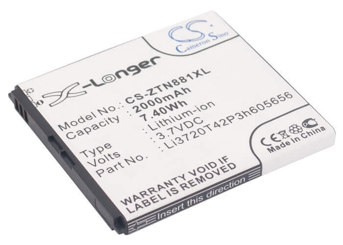 3.7V, Li-ion, 2000mAh, SmartPhone battery fits Zte, Li3720t42p3h605656, Blade G2, N881f, 7.4Wh Mobile, SmartPhone Cameron Sino Technology Limited (Smartphone)