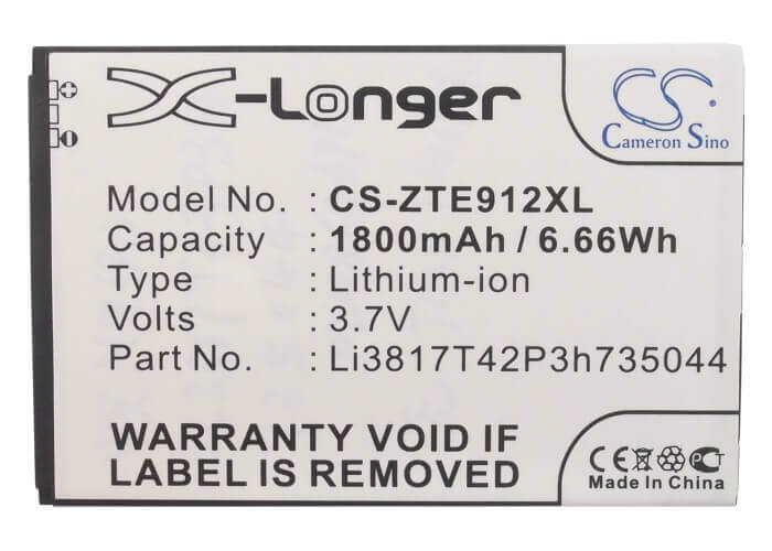 3.7V, Li-ion, 1800mAh, SmartPhone battery fits Metropcs, Boostmobile, At&t, Zte, Li3817t42p3h735044, Compel, Compel 4g, 6.66Wh Mobile, SmartPhone Cameron Sino Technology Limited (Smartphone)