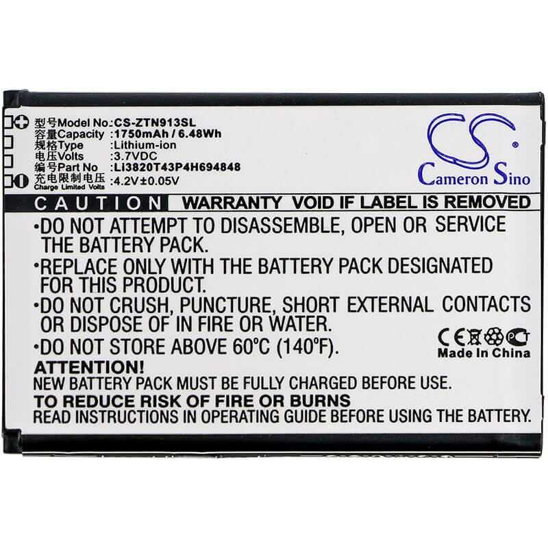 3,7V, Li-ion, 1750mAh, batterie de smartphone compatible avec Zte, Li3820t43p4h694848, 6098b, Maven 3, 6,48Wh Mobile, Smartphone Cameron Sino Technology Limited (Smartphone)