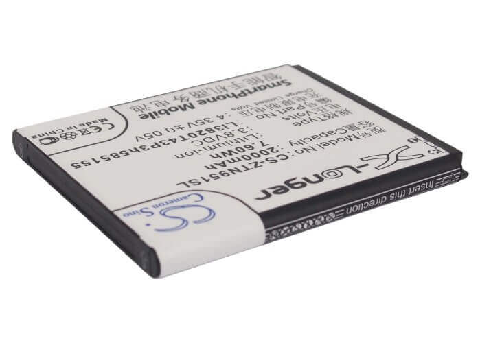 3.8V, Li-ion, 2000mAh, SmartPhone battery fits Cricket, Trafcone, At&t, Boostmobile, Straight Talk, Net10, Zte, Li3820t43p3h585155, Z998, 7.6Wh Mobile, SmartPhone Cameron Sino Technology Limited (Smartphone)