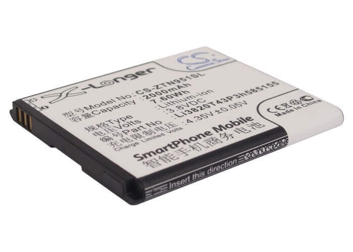 3.8V, Li-ion, 2000mAh, SmartPhone battery fits Cricket, Trafcone, At&t, Boostmobile, Straight Talk, Net10, Zte, Li3820t43p3h585155, Z998, 7.6Wh Mobile, SmartPhone Cameron Sino Technology Limited (Smartphone)