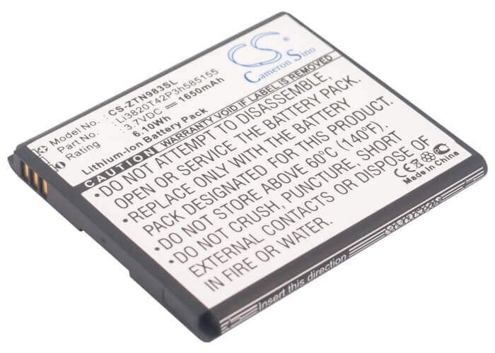3.7V, Li-ion, 1650mAh, SmartPhone battery fits Zte, Li3820t42p3h585155, N983, Solar, 6.11Wh Mobile, SmartPhone Cameron Sino Technology Limited (Smartphone)