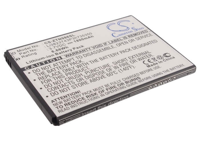 3.7V, Li-ion, 1800mAh, Hotspot battery fits Tegra, Boostmobile, Zte, Li3823t43p3h735350, Straight Talk, Z818g, 6.66Wh Hotspot Cameron Sino Technology Limited