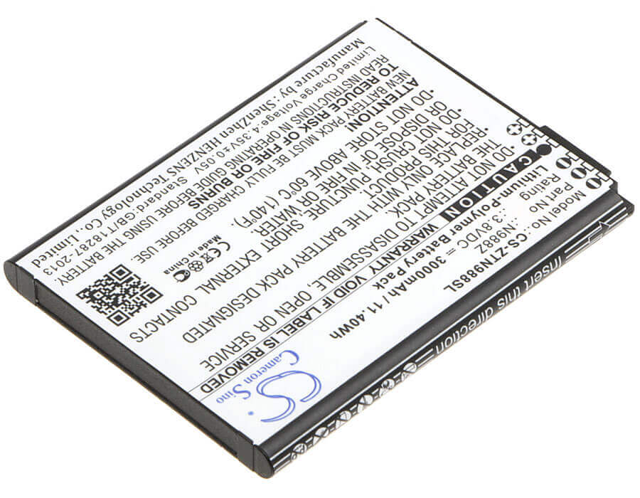 3.8V, Li-Polymer, 3000mAh, SmartPhone battery fits Zte, N988z, N988z, 11.4Wh Mobile, SmartPhone Cameron Sino Technology Limited (Smartphone)