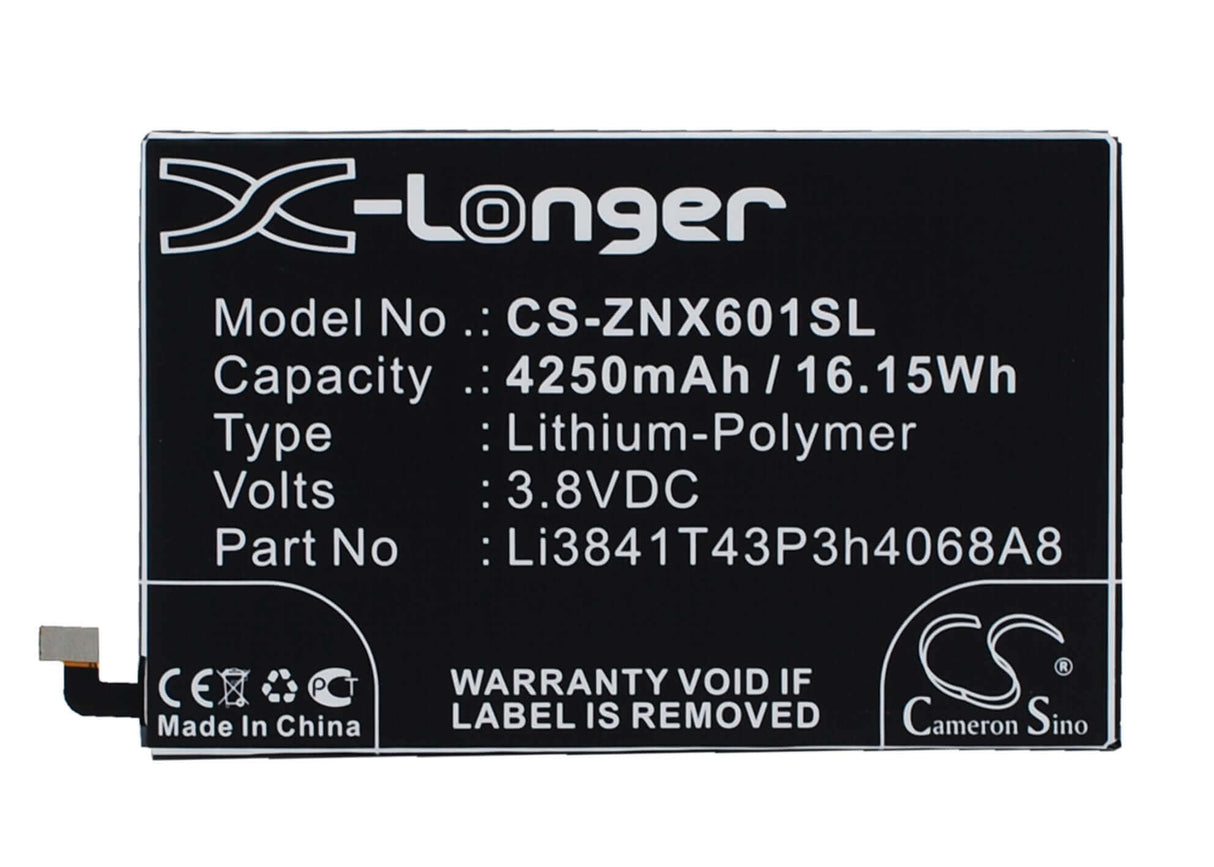 3.8V, Li-Polymer, 4250mAh, SmartPhone battery fits Zte, Li3841t43p3h4068a8, Nubia X6, Nx601j, 16.15Wh Mobile, SmartPhone Cameron Sino Technology Limited (Suspended)