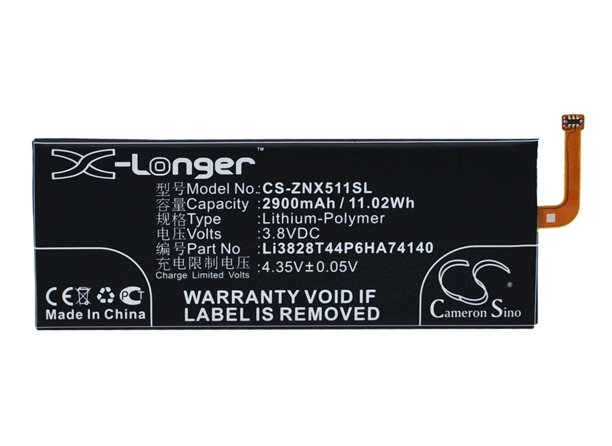 3.8V, Li-Polymer, 2900mAh, SmartPhone battery fits Zte, Li3829t44p6ha74140, Nubia Z9, Nubia Z9 Max, 11.02Wh Mobile, SmartPhone Cameron Sino Technology Limited (Smartphone)