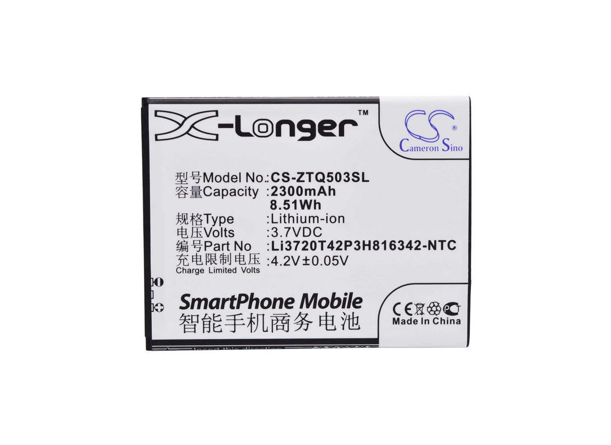 3.7V, Li-ion, 2300mAh, SmartPhone battery fits Zte, Li3720t42p3h816342, Q503c, Q503u, 8.51Wh Mobile, SmartPhone Cameron Sino Technology Limited (Suspended)
