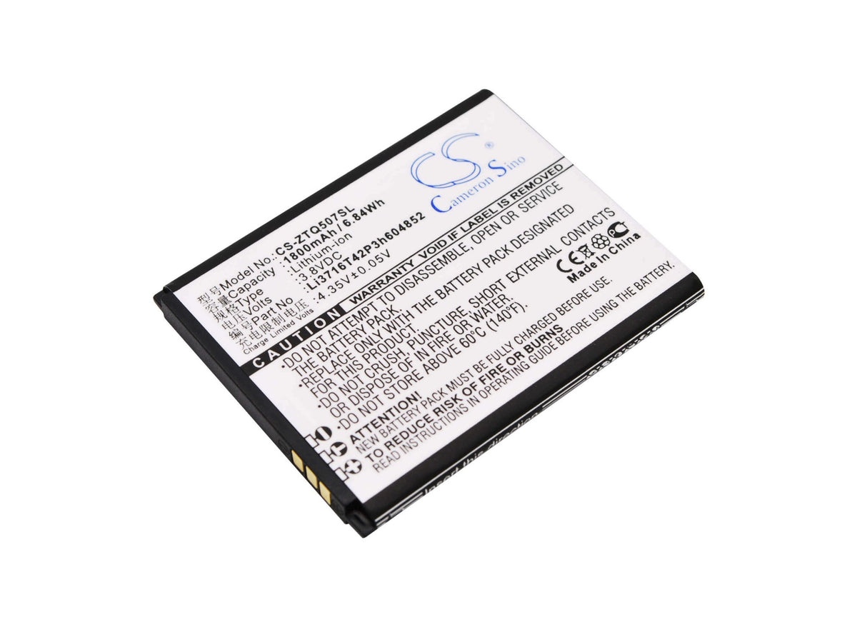 3.8V, Li-ion, 1800mAh, SmartPhone battery fits Brondi, Zte, Li3716t42p3h604852, Luxury 5, 6.84Wh Mobile, SmartPhone Cameron Sino Technology Limited (Smartphone)
