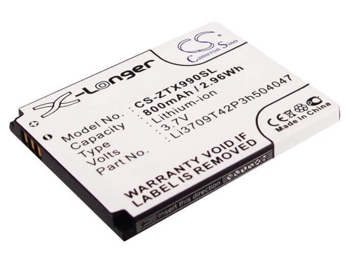 3.7V, Li-ion, 800mAh, SmartPhone battery fits T-mobile, Orange, At&t, Zte, Li3709t42p3h504047, Gx930, Gx991, 2.96Wh Mobile, SmartPhone Cameron Sino Technology Limited (Smartphone)