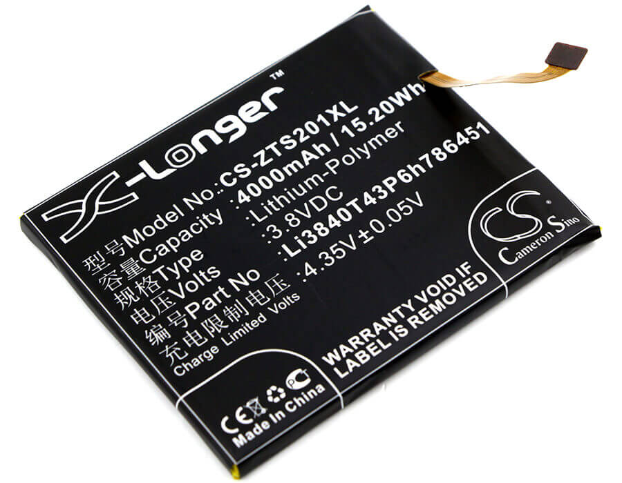 3.8V, Li-Polymer, 4000mAh, SmartPhone battery fits Zte, Li3840t43p6h786451, S2014, Voyage Plus, 15.2Wh Mobile, SmartPhone Cameron Sino Technology Limited (Suspended)