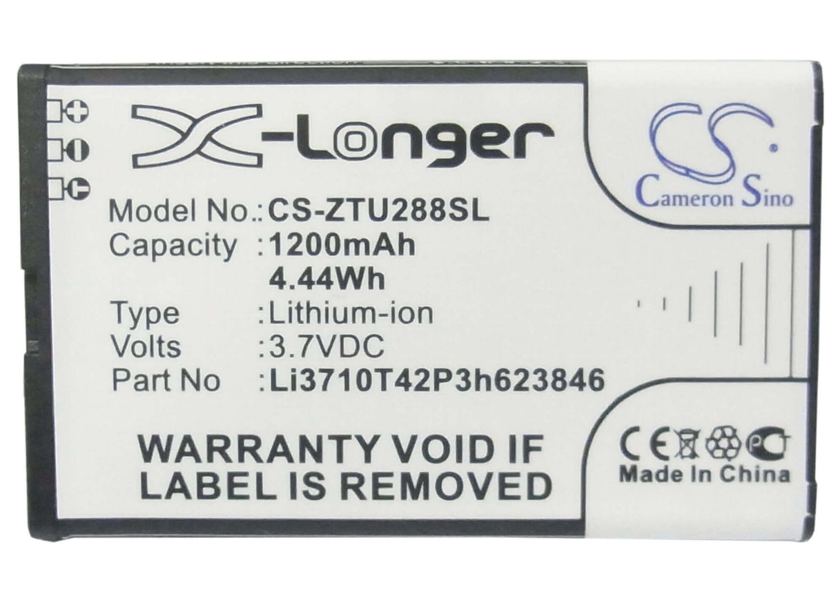 3.7V, Li-ion, 1200mAh, SmartPhone battery fits Zte, Li3710t42p3h623846, S207, U288, 4.44Wh Mobile, SmartPhone Cameron Sino Technology Limited (Smartphone)