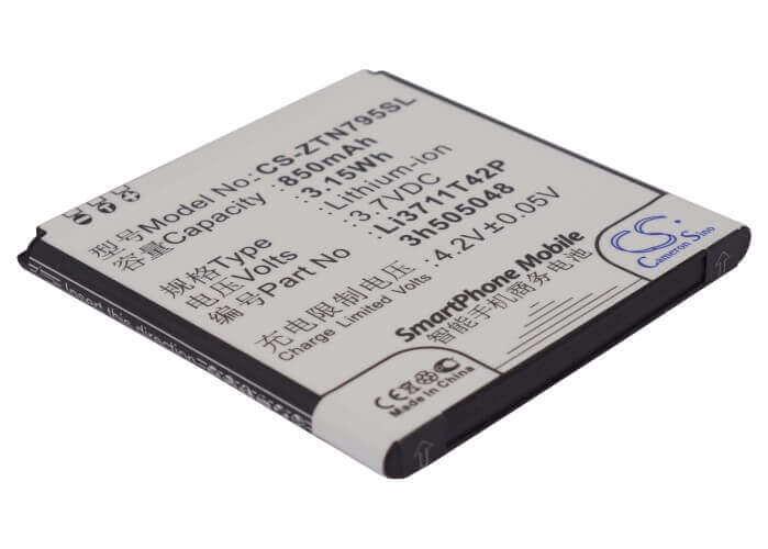 3.7V, Li-ion, 850mAh, SmartPhone battery fits Zte, Li3711t42p3h505048, N795, U791, 3.15Wh Mobile, SmartPhone Cameron Sino Technology Limited (Suspended)