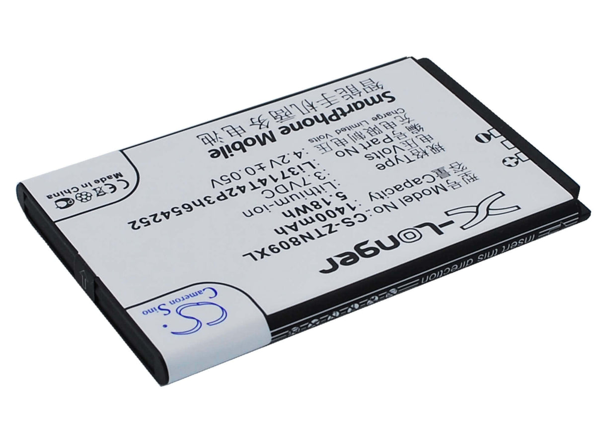 3.7V, Li-ion, 1400mAh, SmartPhone battery fits Zte, Li3714t42p3h654252, U809, V809, 5.18Wh Mobile, SmartPhone Cameron Sino Technology Limited (Suspended)