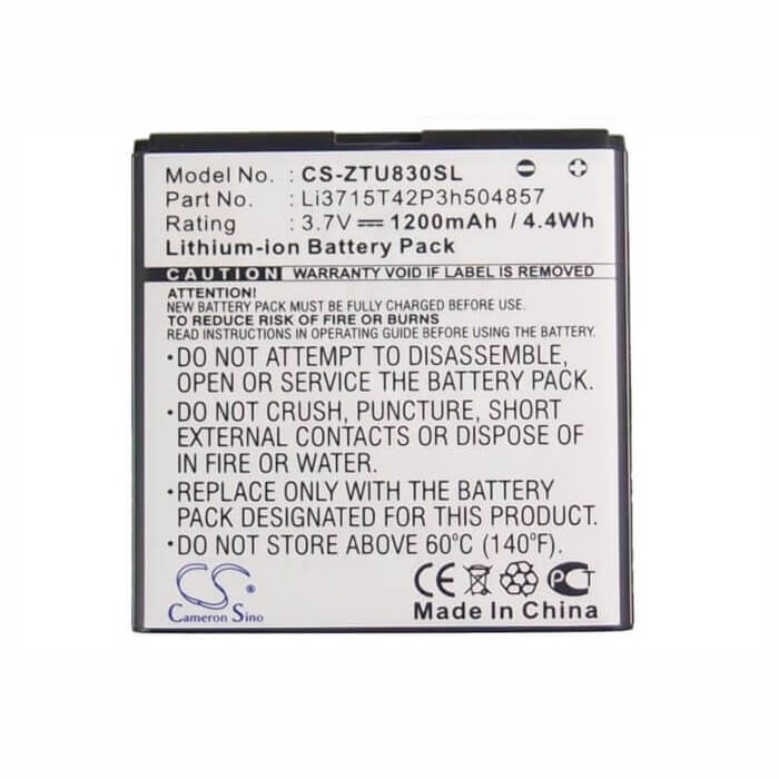 3.7V, Li-ion, 1200mAh, SmartPhone battery fits T-mobile, At&t, Amazing, Net10, Zte, Li3715t42p3h504857, A1, 4.44Wh Mobile, SmartPhone Cameron Sino Technology Limited (Smartphone)