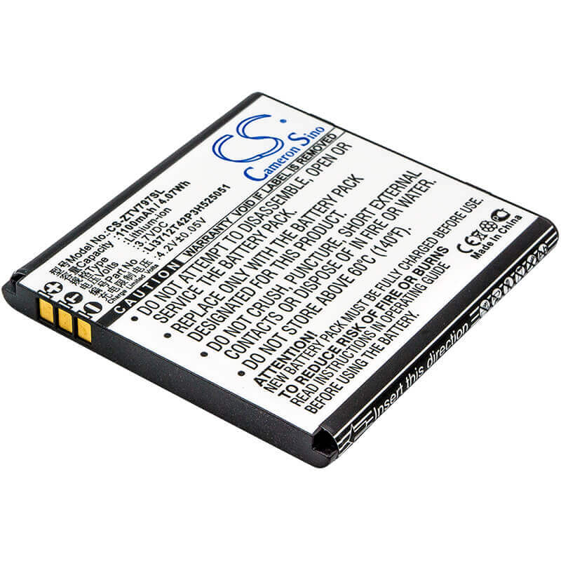 3.7V, Li-ion, 1100mAh, SmartPhone battery fits Zte, Li3712t42p3h525051, V797, 4.07Wh Mobile, SmartPhone Cameron Sino Technology Limited (Suspended)