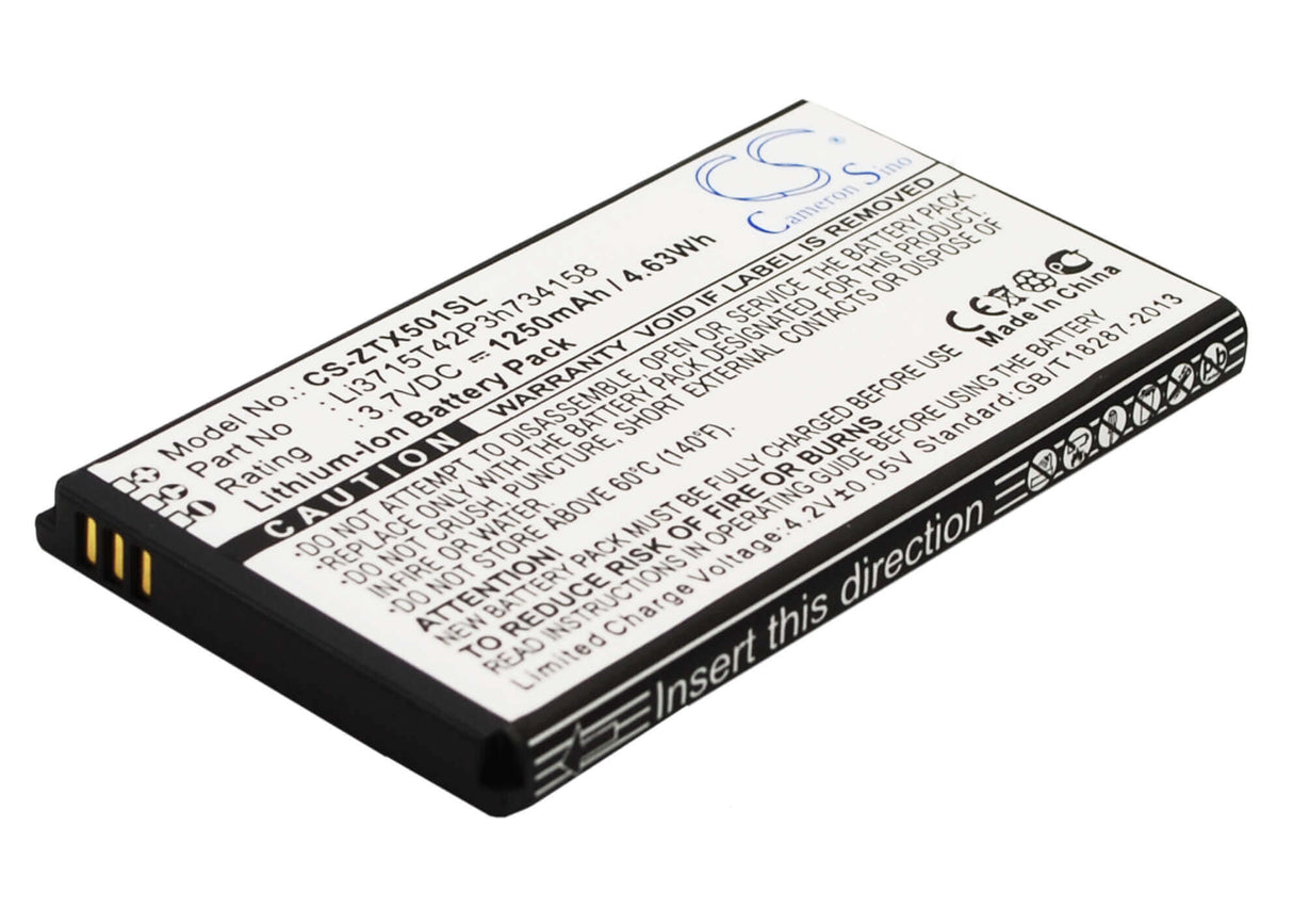 3.7V, Li-ion, 1250mAh, SmartPhone battery fits Zte, Li3715t42p3h734158, Score M, X500m, 4.63Wh Mobile, SmartPhone Cameron Sino Technology Limited (Smartphone)