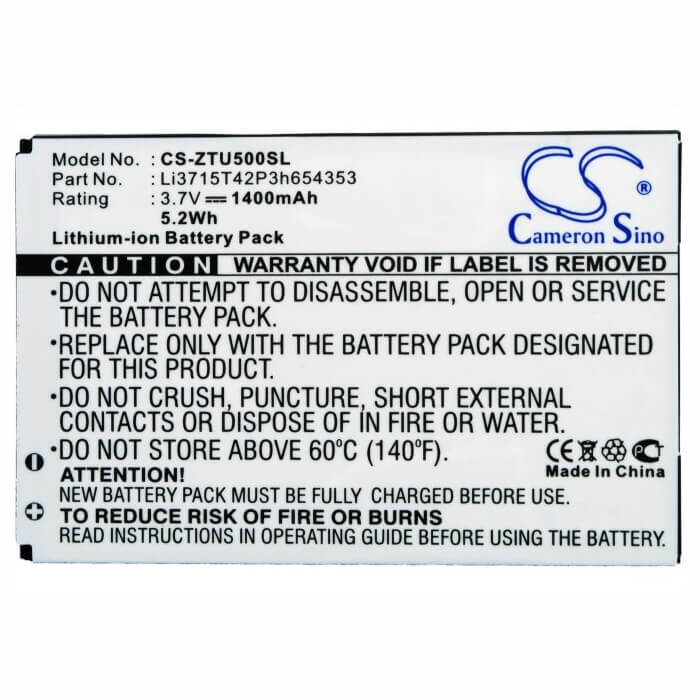 3.7V, Li-ion, 1400mAh, SmartPhone battery fits Zte, Li3715t42p3h654353, E760, Raise, 5.18Wh Mobile, SmartPhone Cameron Sino Technology Limited (Smartphone)