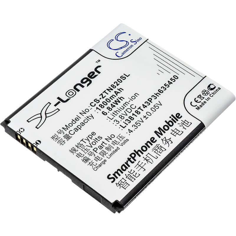 3.8V, Li-ion, 1800mAh, SmartPhone battery fits Zte, Li3818t43p3h635450, Obsidian, Z820, 6.84Wh Mobile, SmartPhone Cameron Sino Technology Limited (Smartphone)
