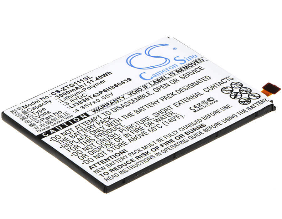 3.8V, Li-Polymer, 3000mAh, SmartPhone battery fits Zte, Li3830t43p6h866439, G111, N9518, 11.4Wh Mobile, SmartPhone Cameron Sino Technology Limited (Smartphone)