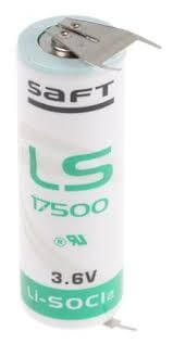 Battery Model Saft Ls 17500, 6135-01-524-7621, Ls17500, Ls17500-ba 3.6v, 3600 Mah - 12.96wh Saft Batteries Saft Lithium Batteries With PC Pins - 2 Pin on Negative Terminal - 1 Pin on Postive Terminal