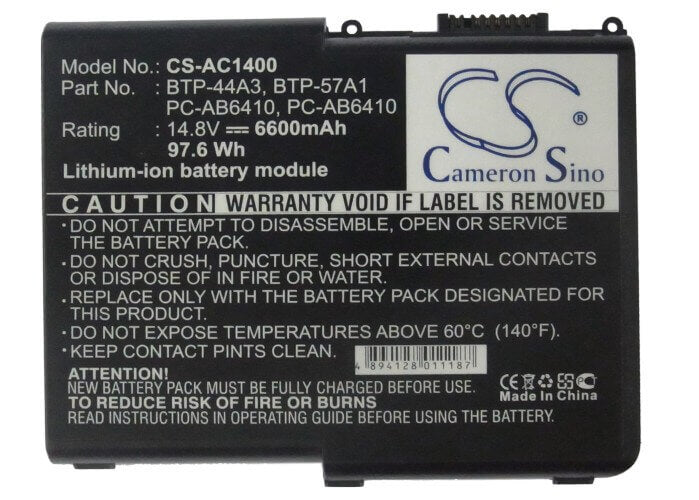 Black Battery For Acer Aspire 1200(ms2111), Aspire 1202(ms2111), Aspire 1203(ms2111) 14.8v, 6600mah - 97.68wh Notebook, Laptop Cameron Sino Technology Limited (Suspended)