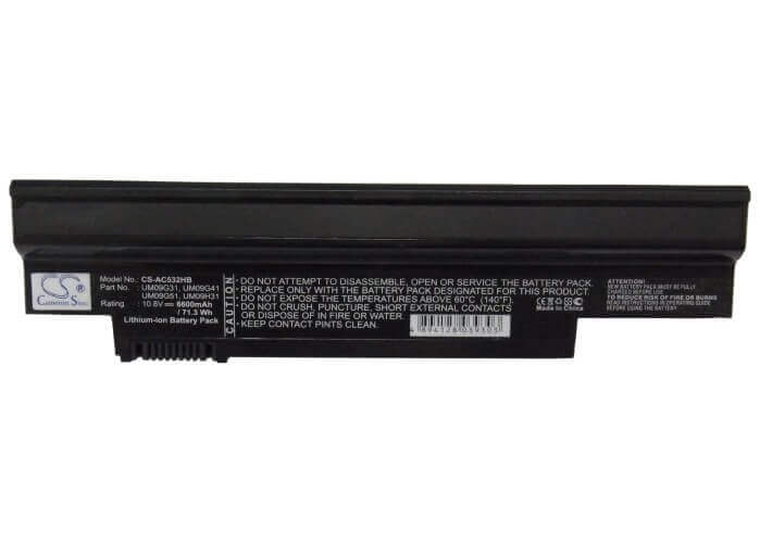 Black Battery For Acer Aspire One 532h-2db, Aspire One 532h-2dr, Aspire One 532h-2ds 10.8v, 6600mah - 71.28wh Notebook, Laptop Cameron Sino Technology Limited