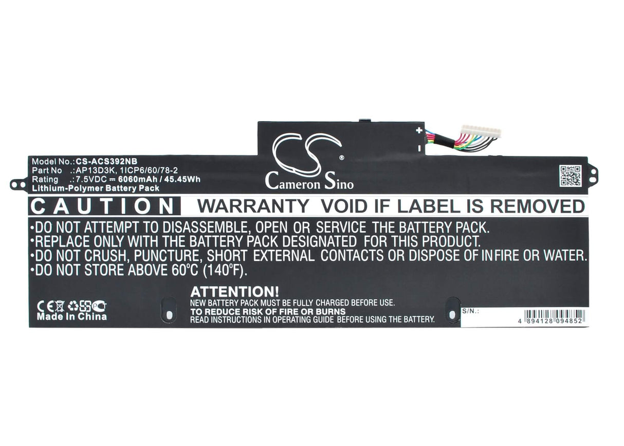 Black Battery For Acer Aspire S3-392g 7.5v, 6060mah - 45.45wh Notebook, Laptop Cameron Sino Technology Limited