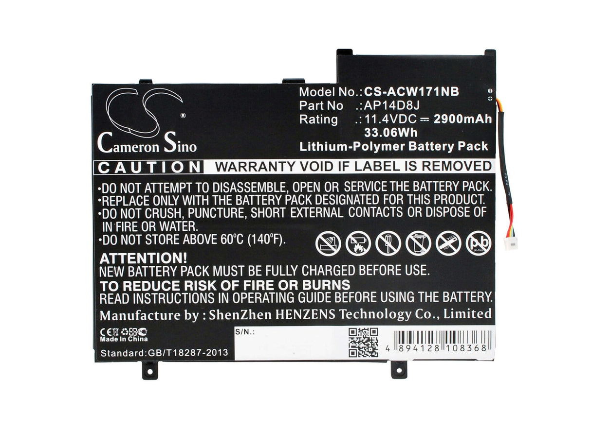 Black Battery For Acer Aspire Switch 11 Sw5-171, Aspire Switch 11 Sw5-171p 11.4v, 2900mah - 33.06wh Notebook, Laptop Cameron Sino Technology Limited (Suspended)