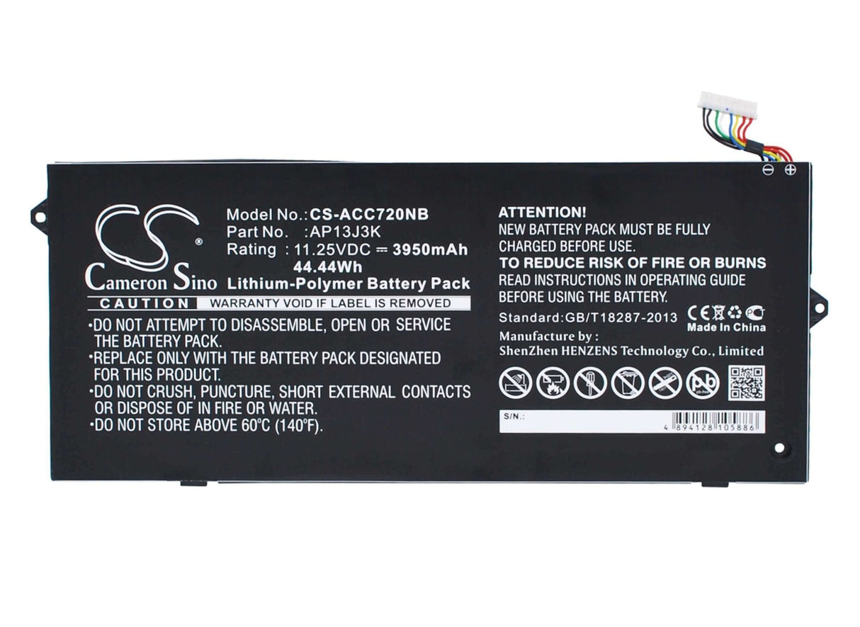 Black Battery For Acer Chromebook 11.6", Chromebook C720, Chromebook C720p 11.25v, 3950mah - 44.44wh Notebook, Laptop Cameron Sino Technology Limited